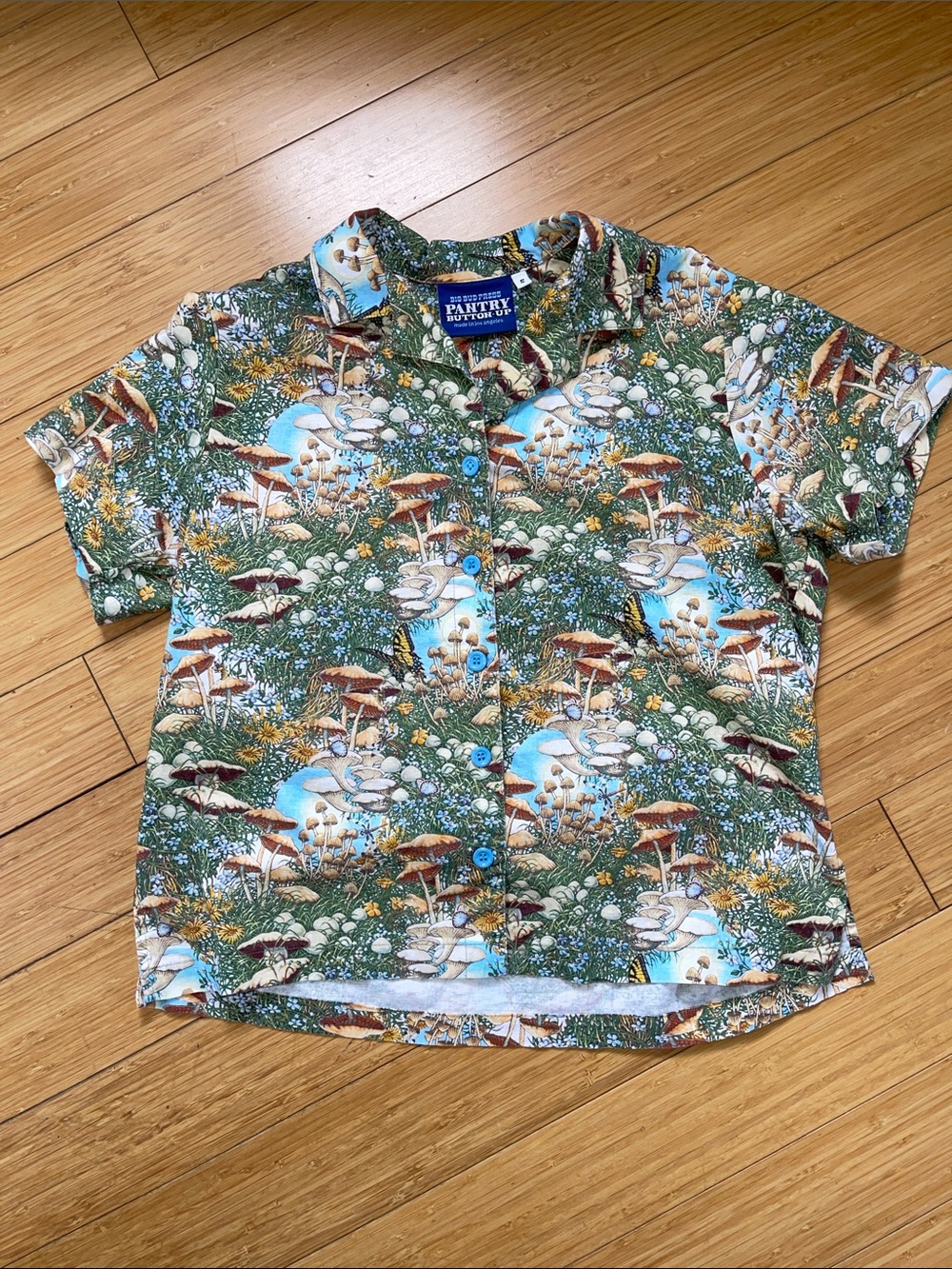Big Bud Press Green Multi Mushroom Print Cotton Button-Up Blouse